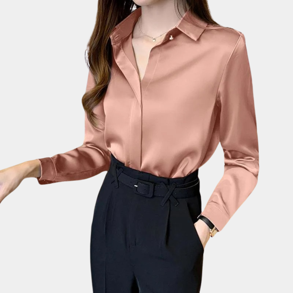 Variant image for Ava | Dames Witte Blouse Satijn Elegante Button-Down-7