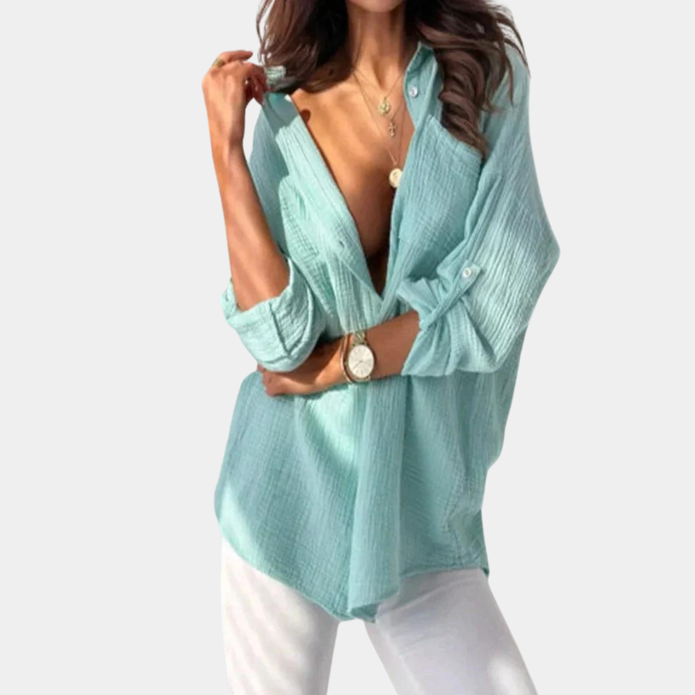 Hanneke | Dames Witte Blouse Oversized Katoen-Linnen Mix-4