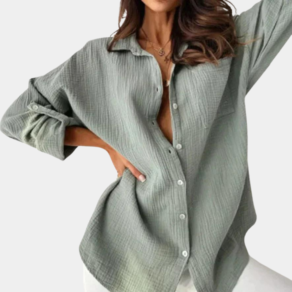Hanneke | Dames Witte Blouse Oversized Katoen-Linnen Mix-3
