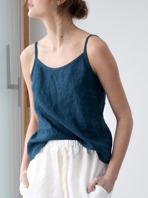 Variant image for Ava | Dames Top Donkerblauw Spaghetti-band Linnenmix-1