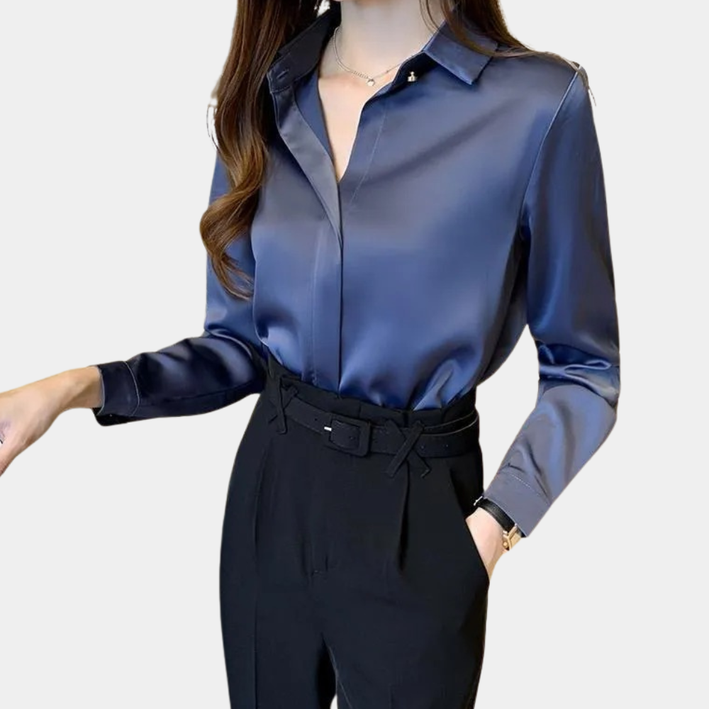 Variant image for Ava | Dames Witte Blouse Satijn Elegante Button-Down-1
