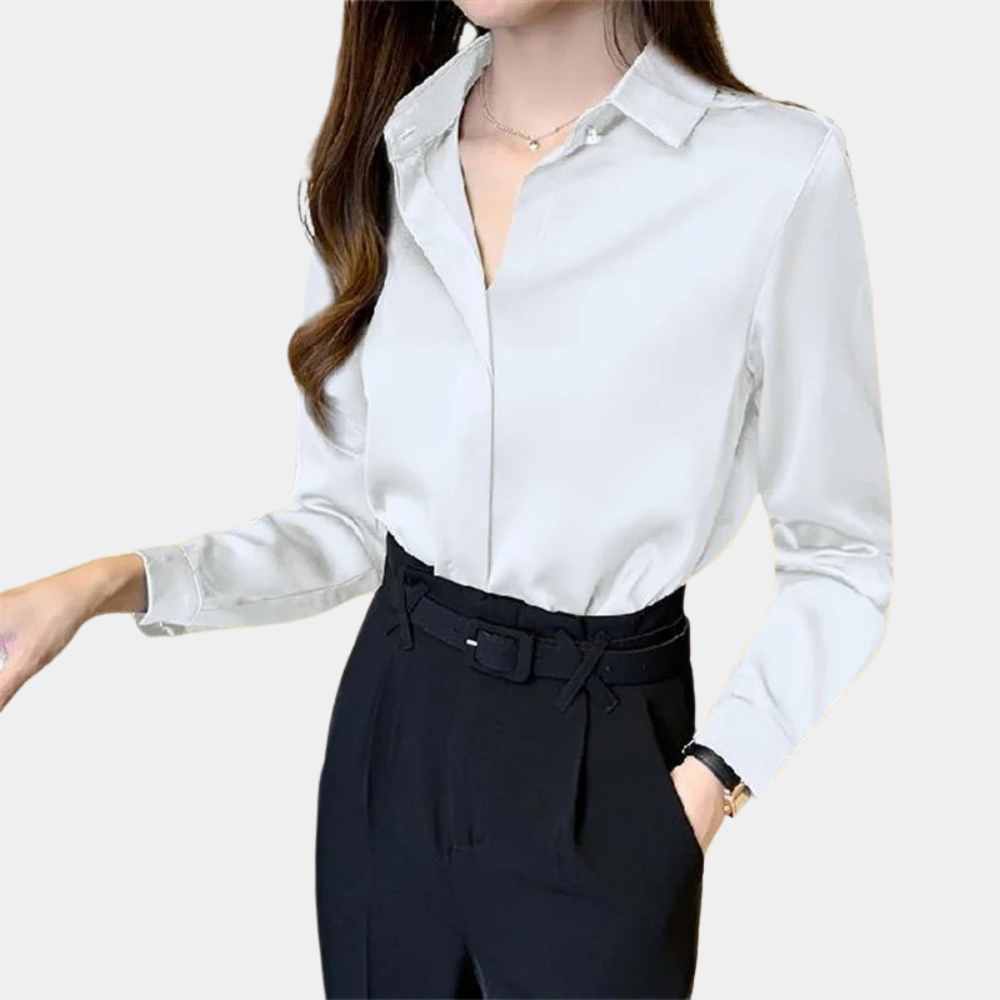 Variant image for Ava | Dames Witte Blouse Satijn Elegante Button-Down-13