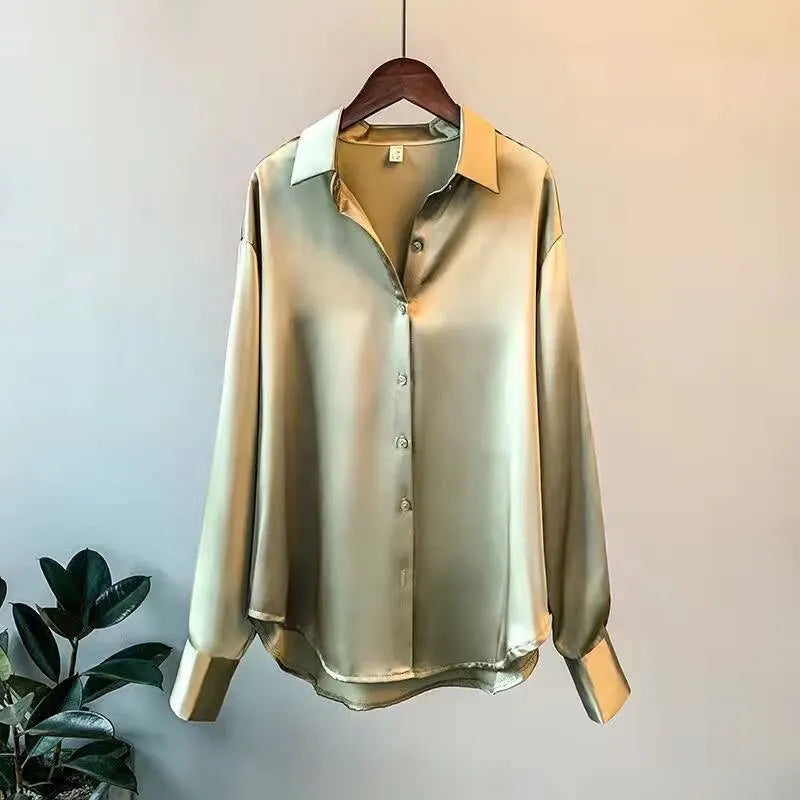Variant image for Ava | Dames Blouse Zwart Lange Mouw Luxe Satijn-1