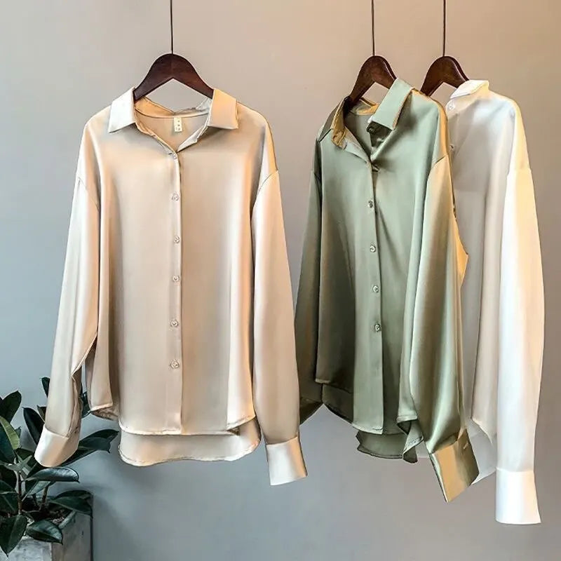Ava | Dames Blouse Zwart Lange Mouw Luxe Satijn-5