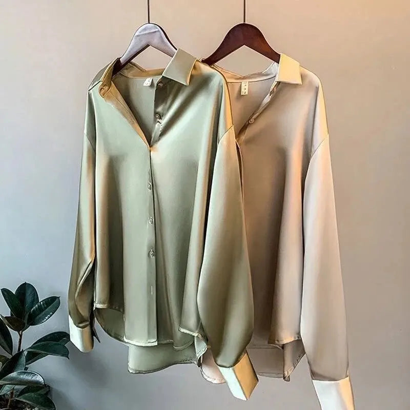 Ava | Dames Blouse Zwart Lange Mouw Luxe Satijn-4