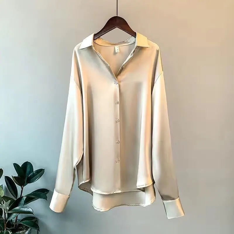 Variant image for Ava | Dames Blouse Zwart Lange Mouw Luxe Satijn-6